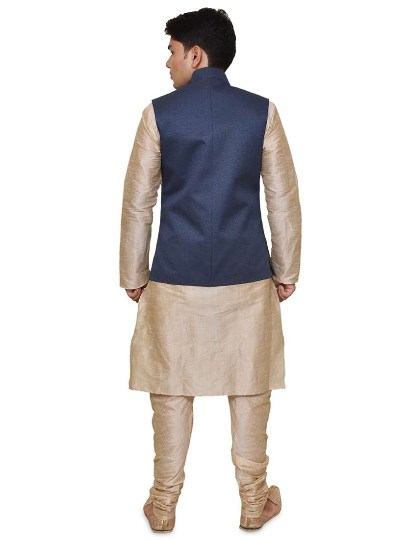 double tone silk blend kurta pyjama with jacket ethnic wear set - 19188035 -  Standard Image - 2