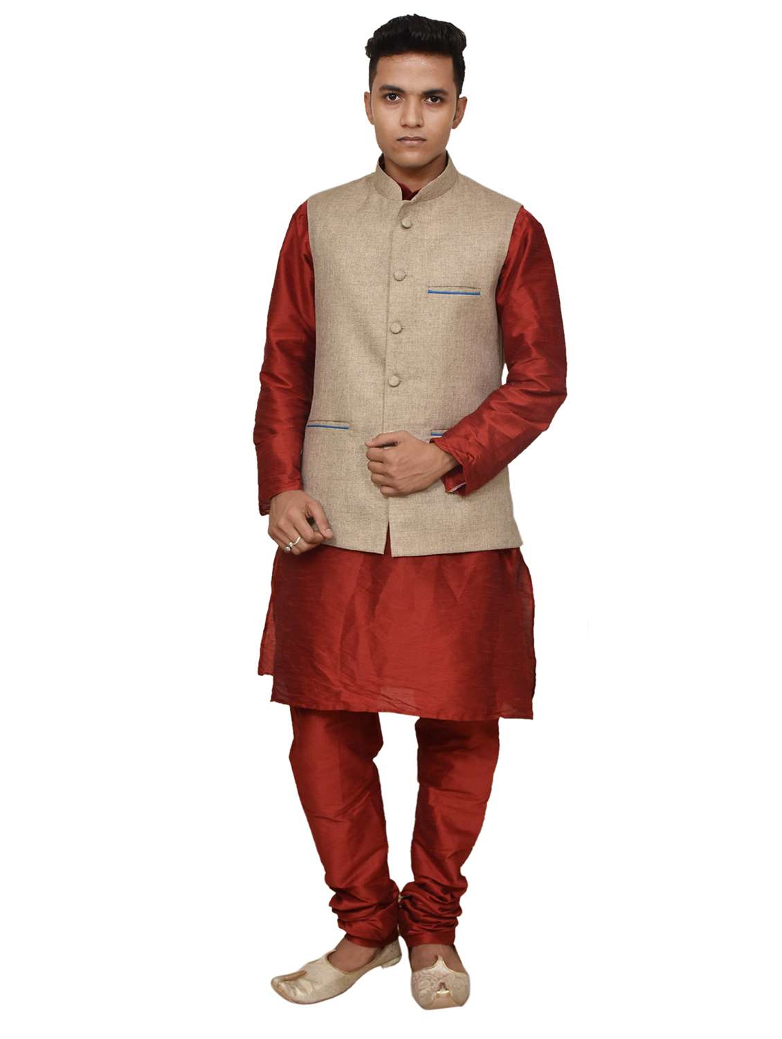 silk blend kurta pyjama with jacket 