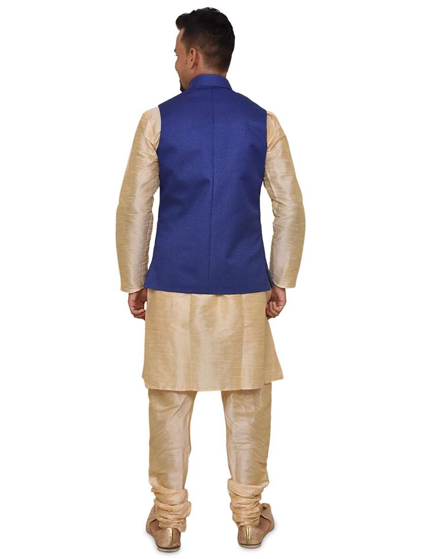 gold silk blend kurta pyjama with jacket ethnic wear set - 19188038 -  Standard Image - 2