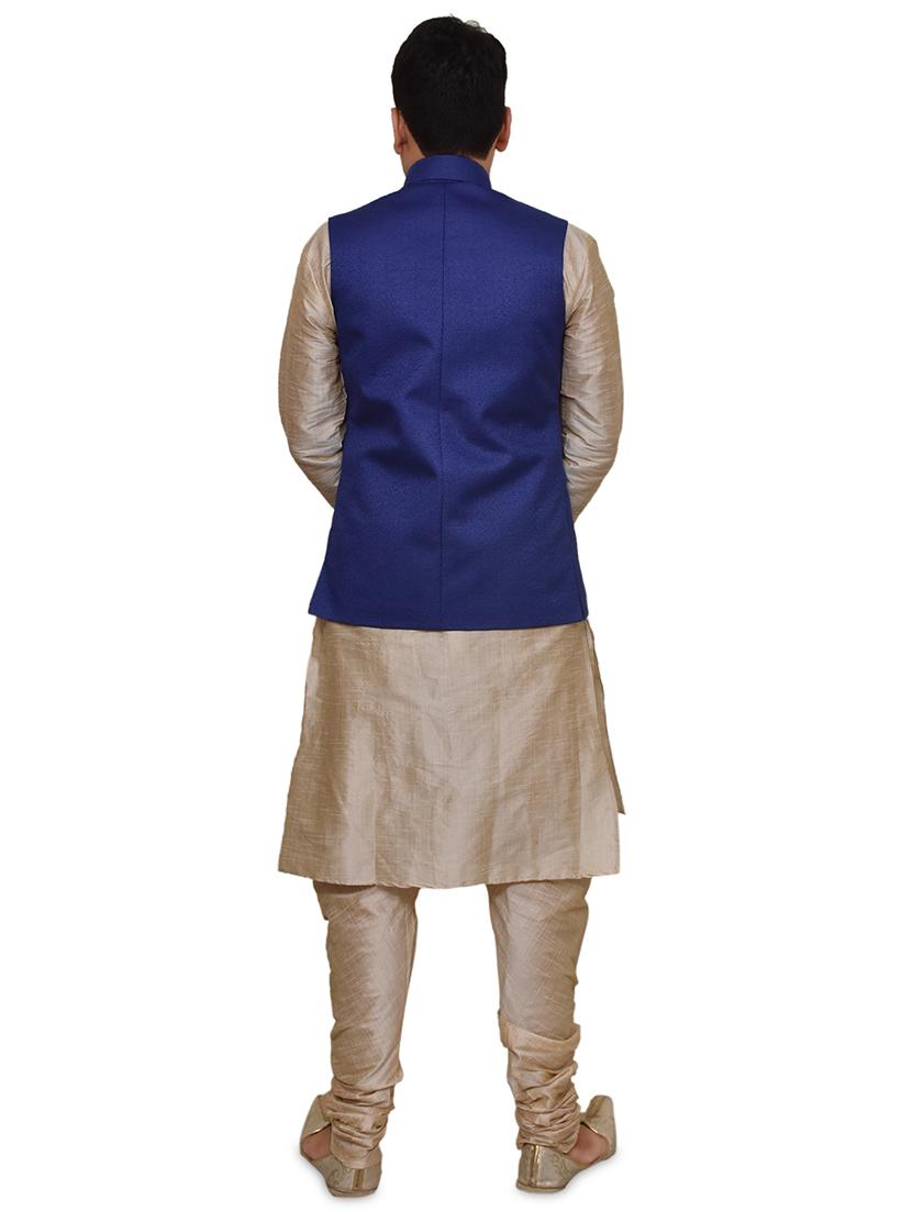 double tone silk blend kurta pyjama with jacket ethnic wear set - 19188043 - Standard Image - 2