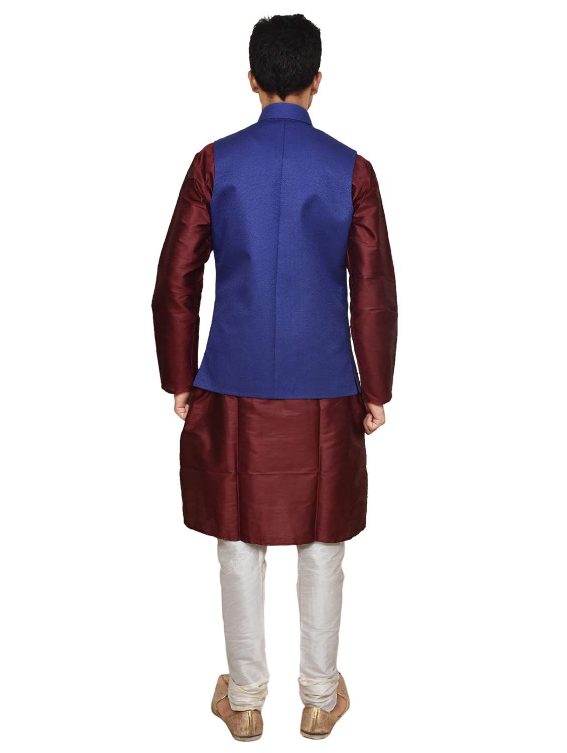 maroon silk blend kurta pyjama with jacket - 19188046 -  Standard Image - 2