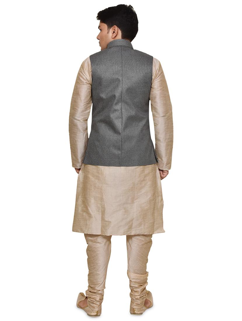 double tone silk blend kurta pyjama with jacket ethnic wear set - 19188049 - Standard Image - 2