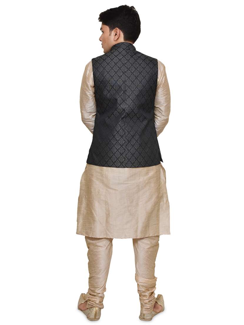 double tone silk blend kurta pyjama with jacket ethnic wear set - 19188052 -  Standard Image - 2