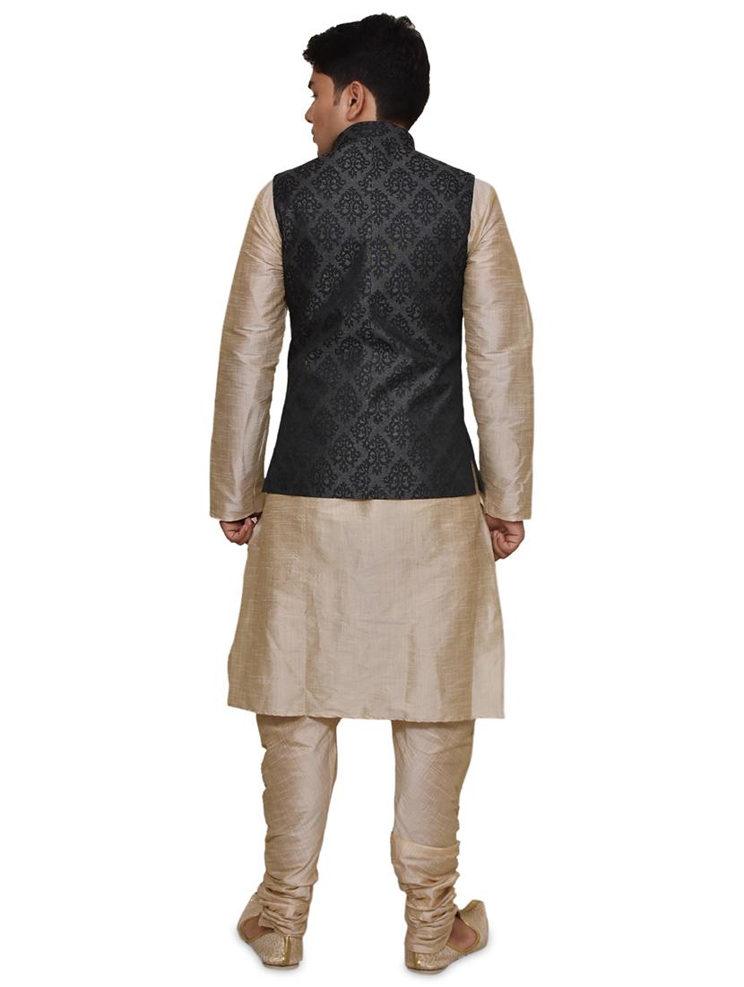 double tone silk blend kurta pyjama with jacket ethnic wear set - 19188055 - Standard Image - 2