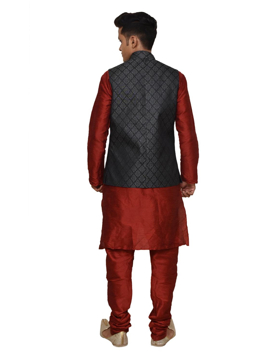silk blend kurta pyjama with jacket - 19188058 - Standard Image - 2