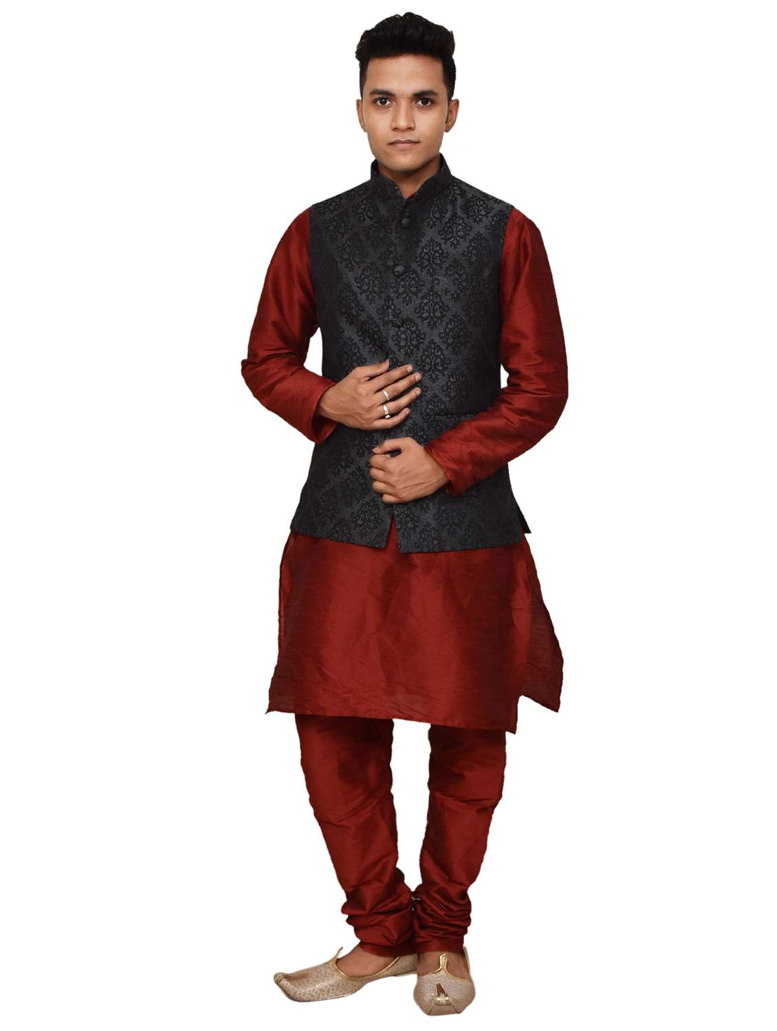 silk blend kurta pyjama with jacket 