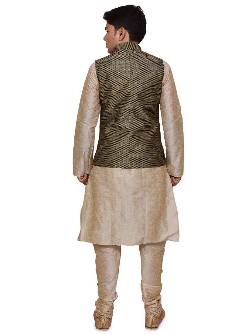 double tone silk blend kurta pyjama with jacket ethnic wear set - 19188062 - Standard Image - 2