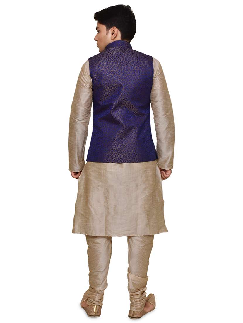 double tone silk blend kurta pyjama with jacket ethnic wear set - 19188064 -  Standard Image - 2