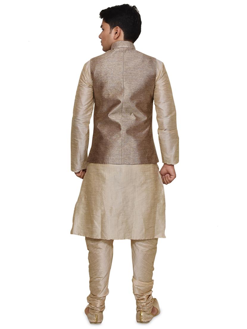 double tone silk blend kurta pyjama with jacket ethnic wear set - 19188070 - Standard Image - 2