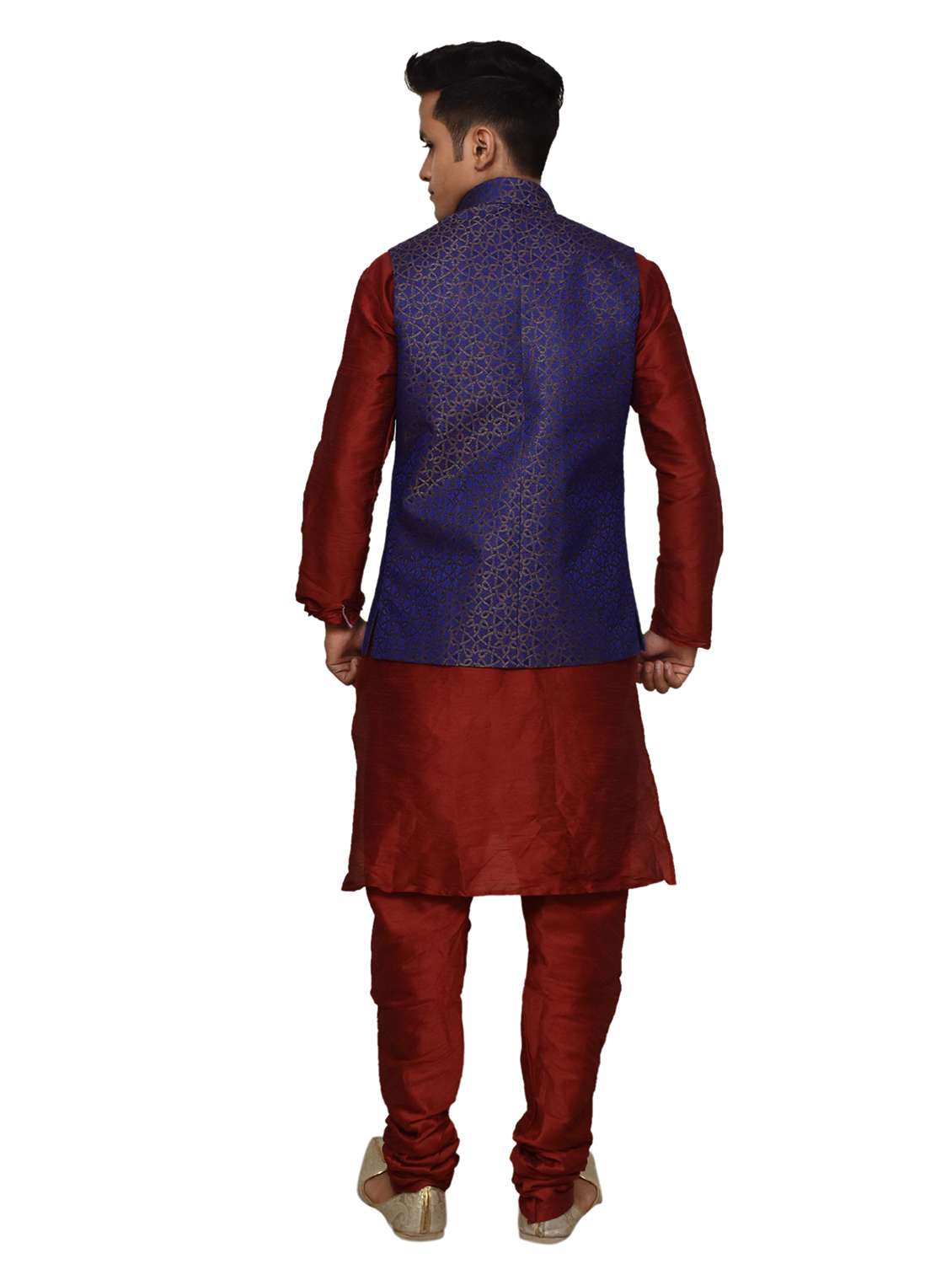 silk blend kurta pyjama with jacket - 19188071 - Standard Image - 2