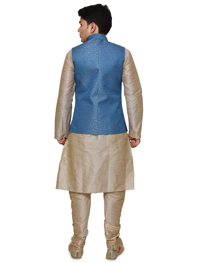 double tone silk blend kurta pyjama with jacket ethnic wear set - 19188074 - Standard Image - 2