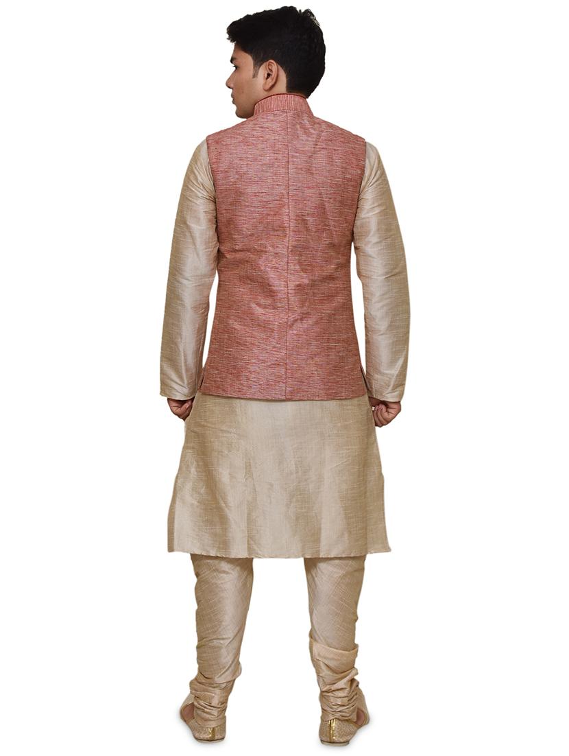 double tone silk blend kurta pyjama with jacket ethnic wear set - 19188076 - Standard Image - 2