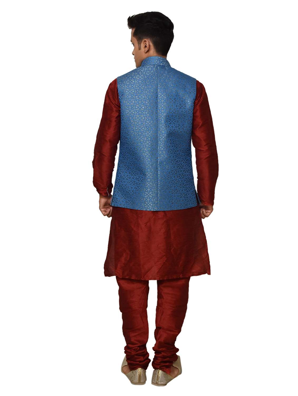 silk blend kurta pyjama with jacket  - 19188080 -  Standard Image - 2
