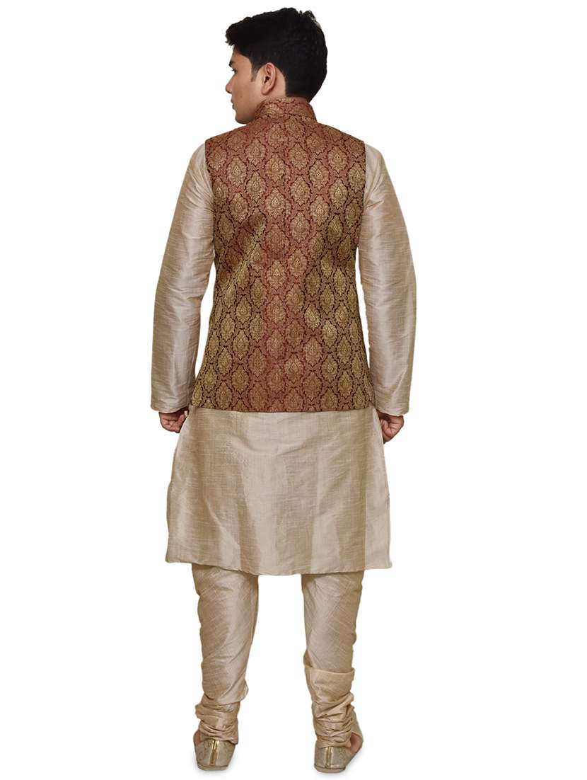 double tone silk blend kurta pyjama with jacket ethnic wear set - 19188082 -  Standard Image - 2