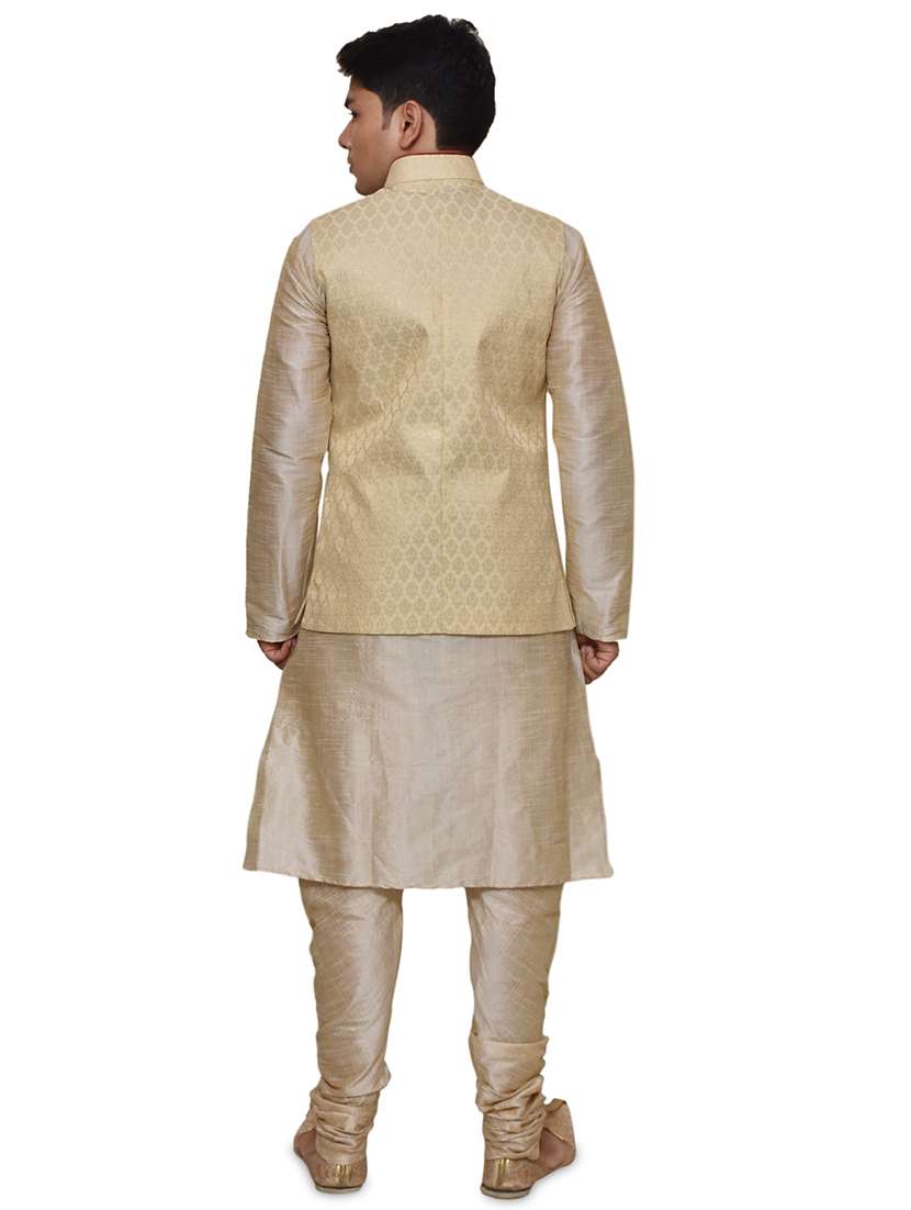 double tone silk blend kurta pyjama with jacket ethnic wear set - 19188086 - Standard Image - 2