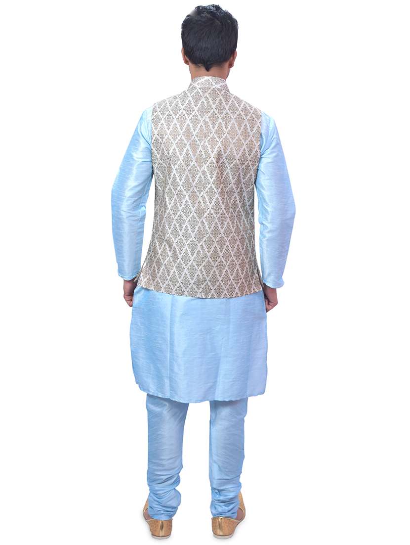 sky blue silk blend kurta pyjama with jacket ethnic wear set - 19188105 - Standard Image - 2
