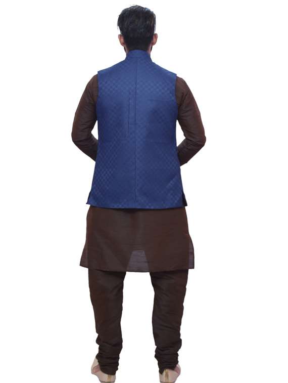 brown silk blend kurta pyjama with jacket ethnic wear set - 19188226 -  Standard Image - 2