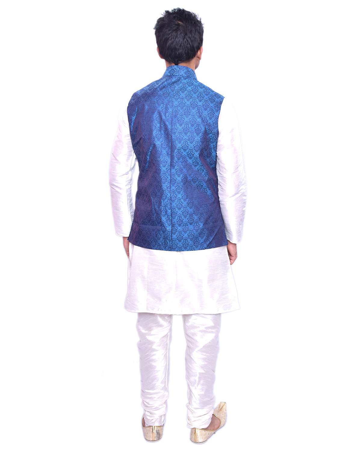 blue silk blend kurta pyjama with jacket - 19188248 - Standard Image - 2