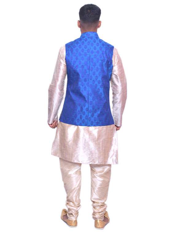 gold silk blend kurta pyjama with jacket ethnic wear set - 19188257 -  Standard Image - 2