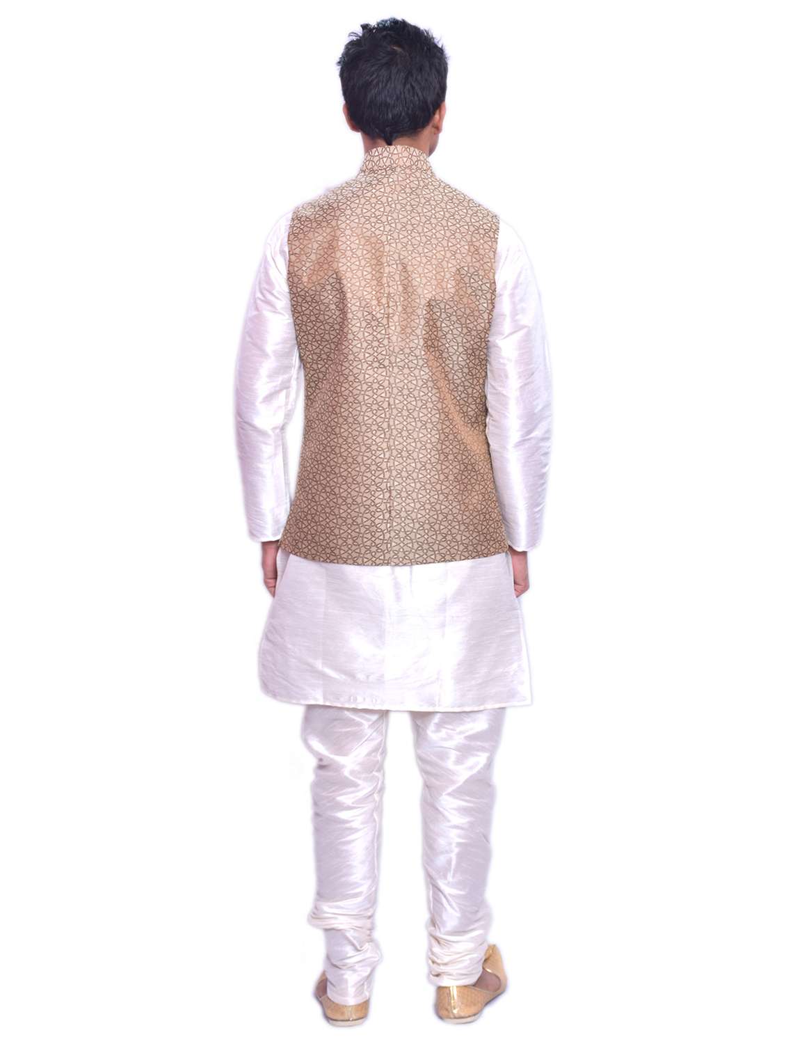 white silk blend kurta pyjama with jacket ethnic wear set - 19188270 -  Standard Image - 2