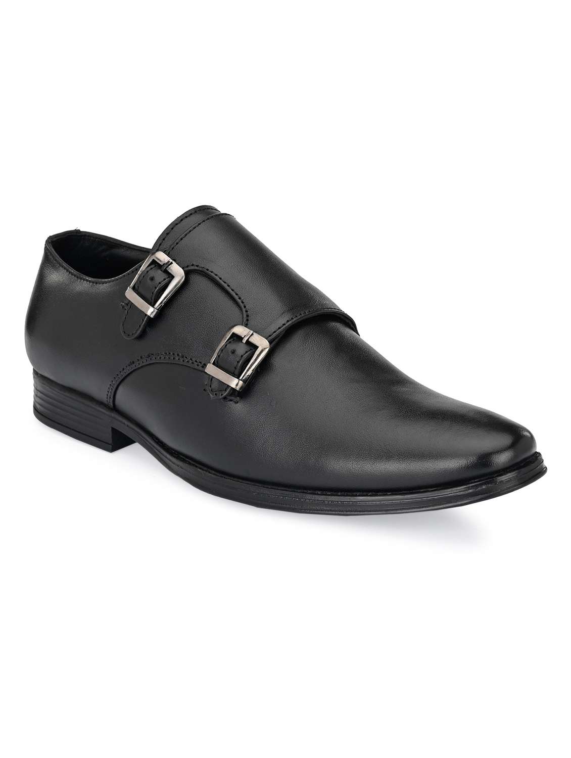 black leatherette slip on monk straps