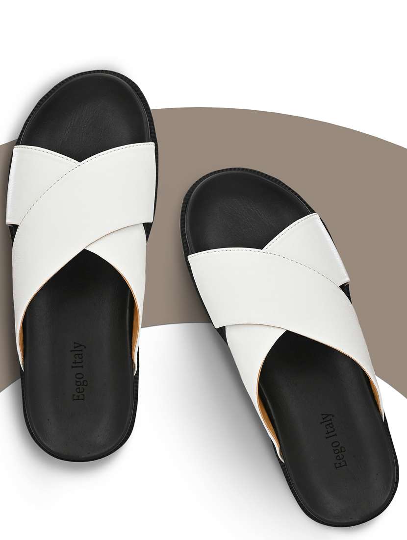 white synthetic & mesh slip on slippers