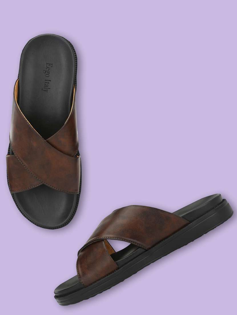 brown synthetic & mesh slip on slippers - 19190378 -  Standard Image - 2