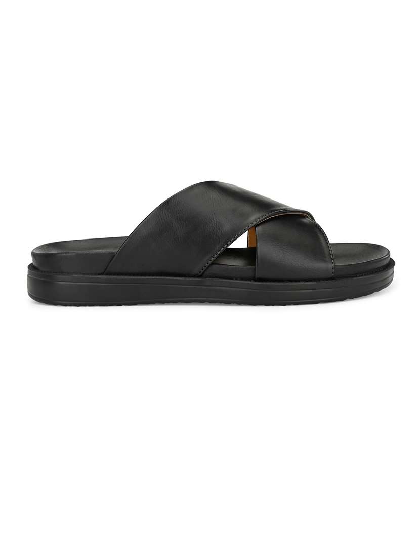 black synthetic & mesh slip on sandals - 19190379 -  Standard Image - 2