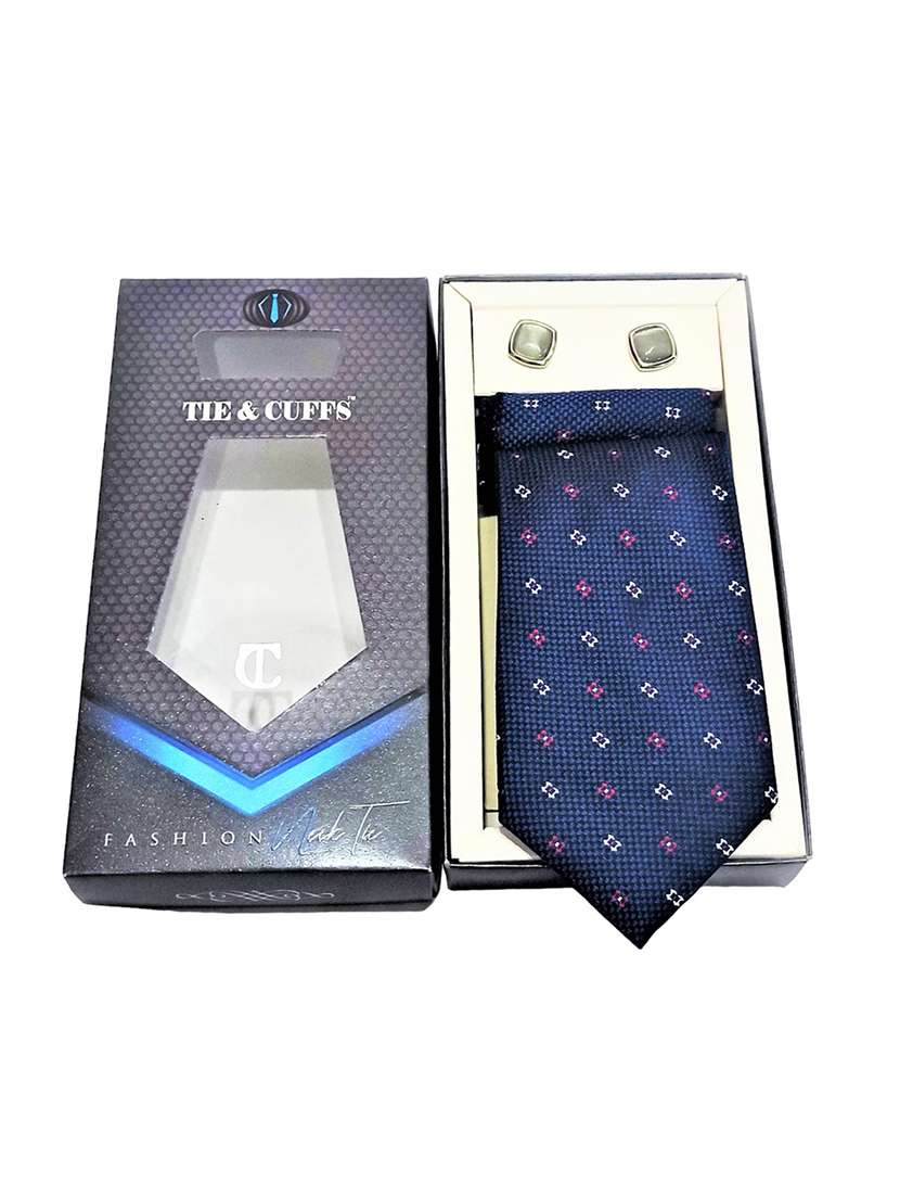 men printed tie, pocket square & cufflinks combo  