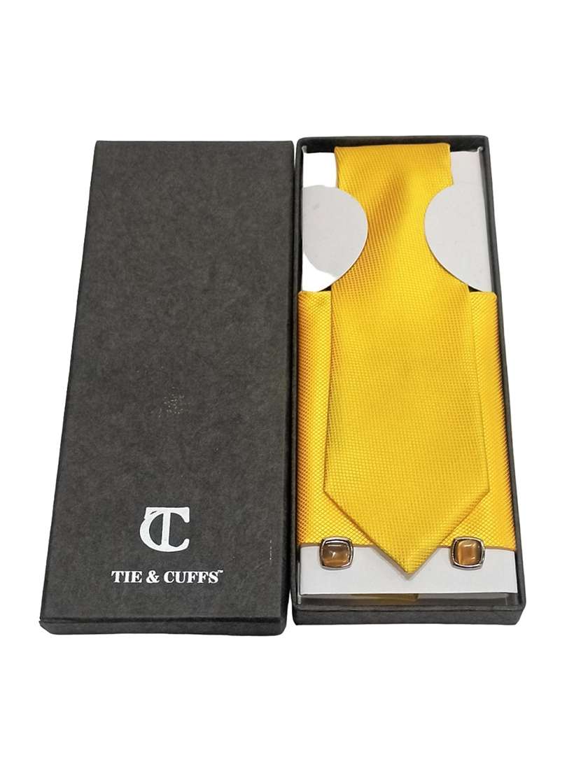 men solid tie, pocket square & cufflinks combo  