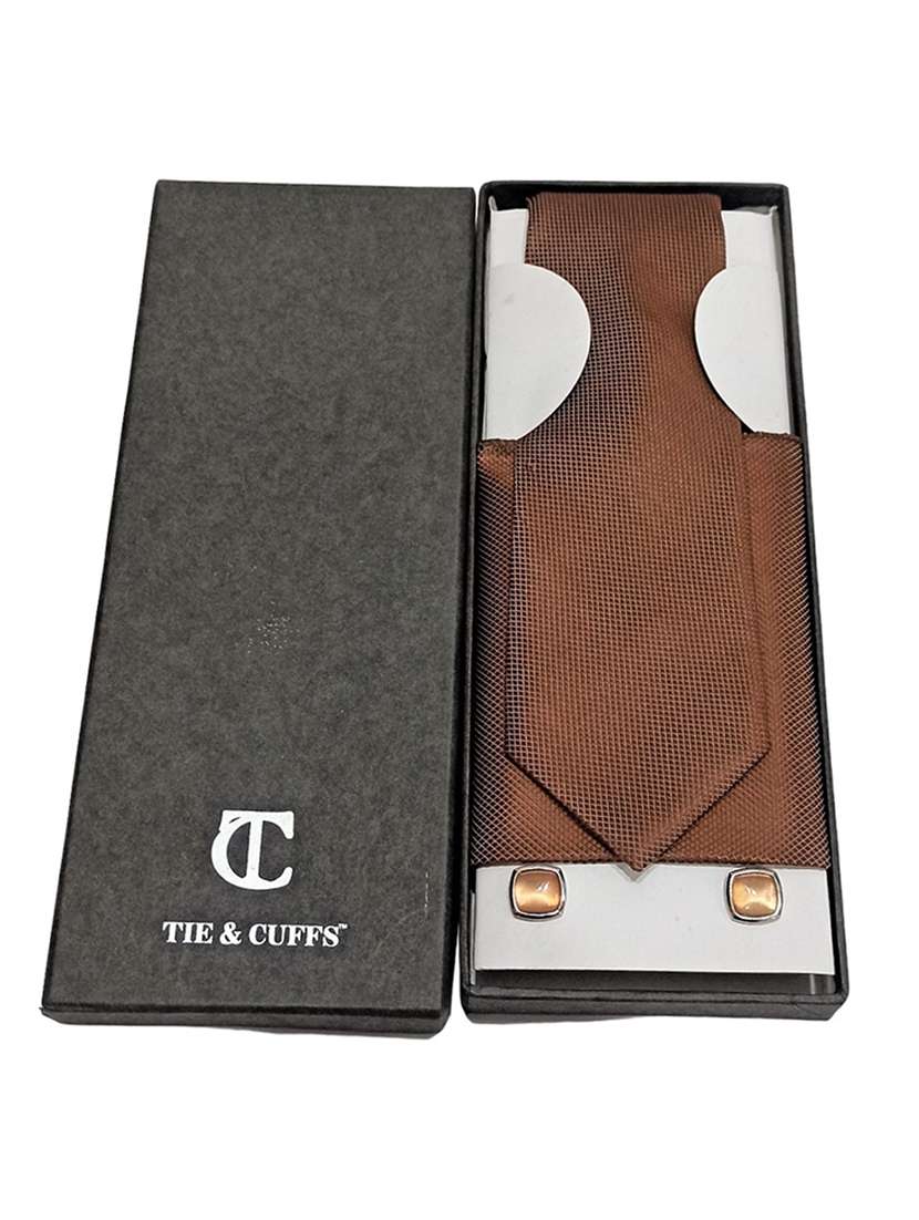 men solid tie, pocket square & cufflinks combo  