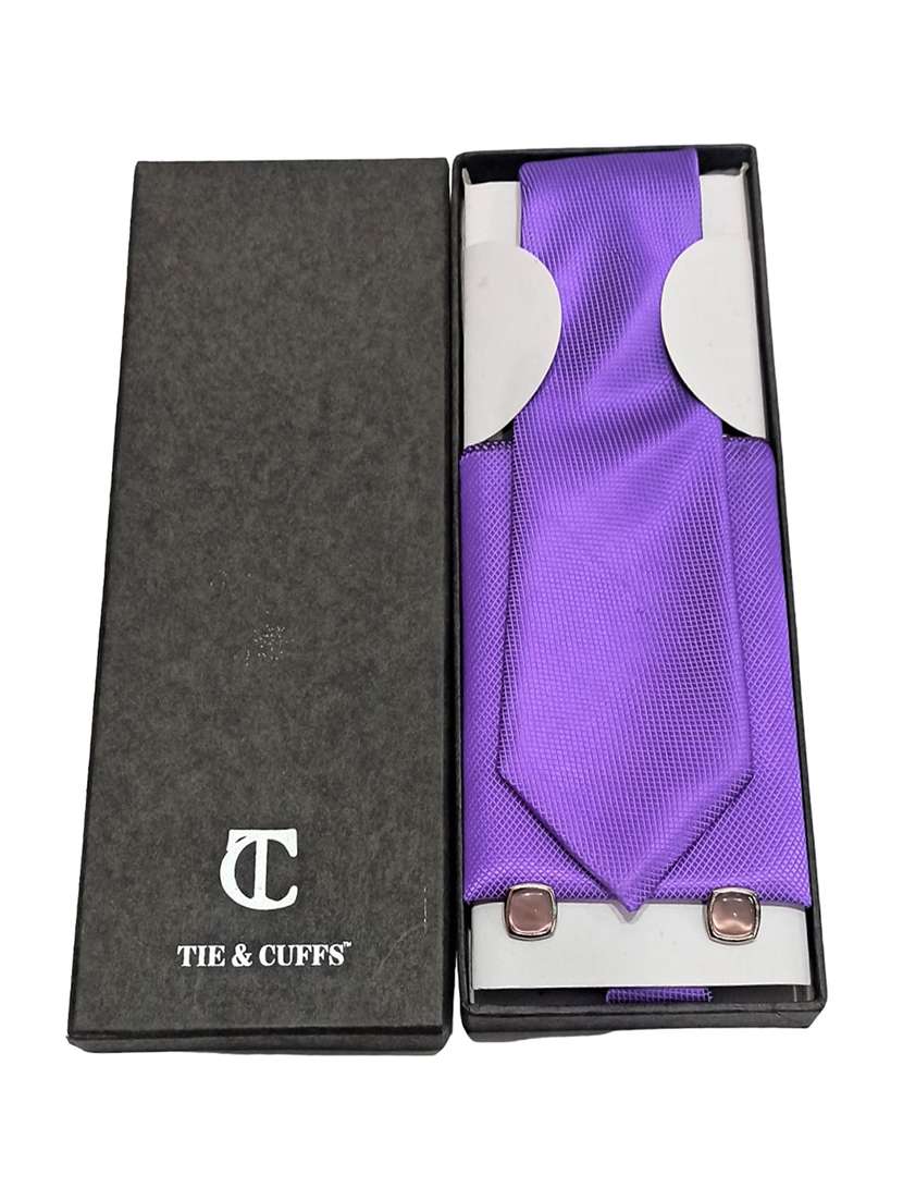 men solid tie, pocket square & cufflinks combo  
