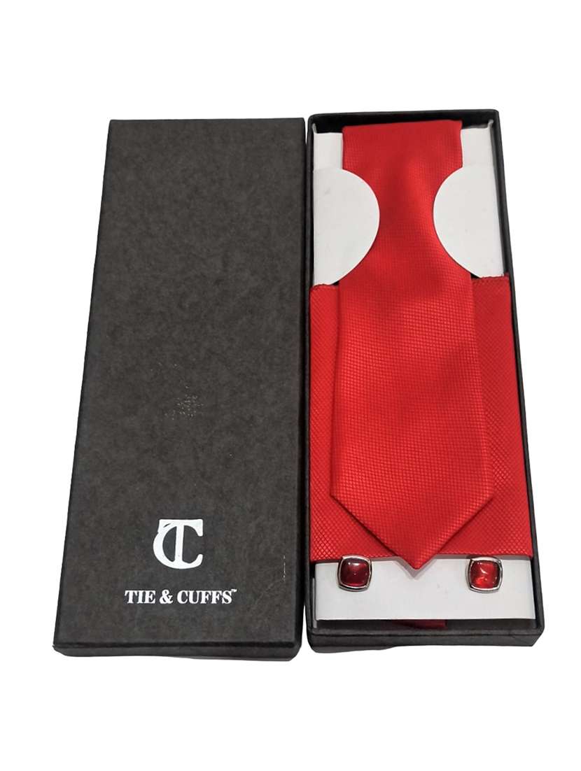 men solid tie, pocket square & cufflinks combo  