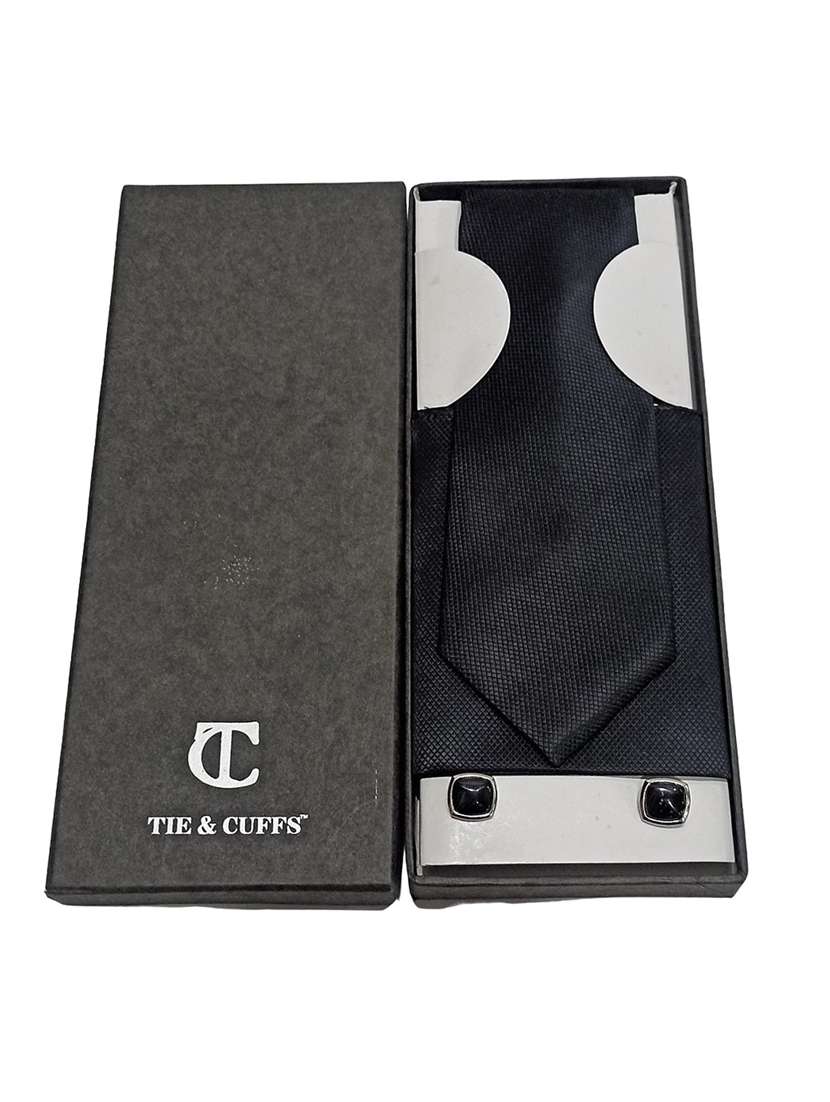 men solid tie, pocket square & cufflinks combo  