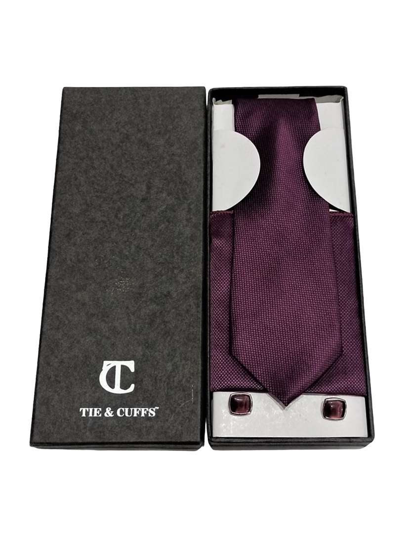 men solid tie, pocket square & cufflinks combo  