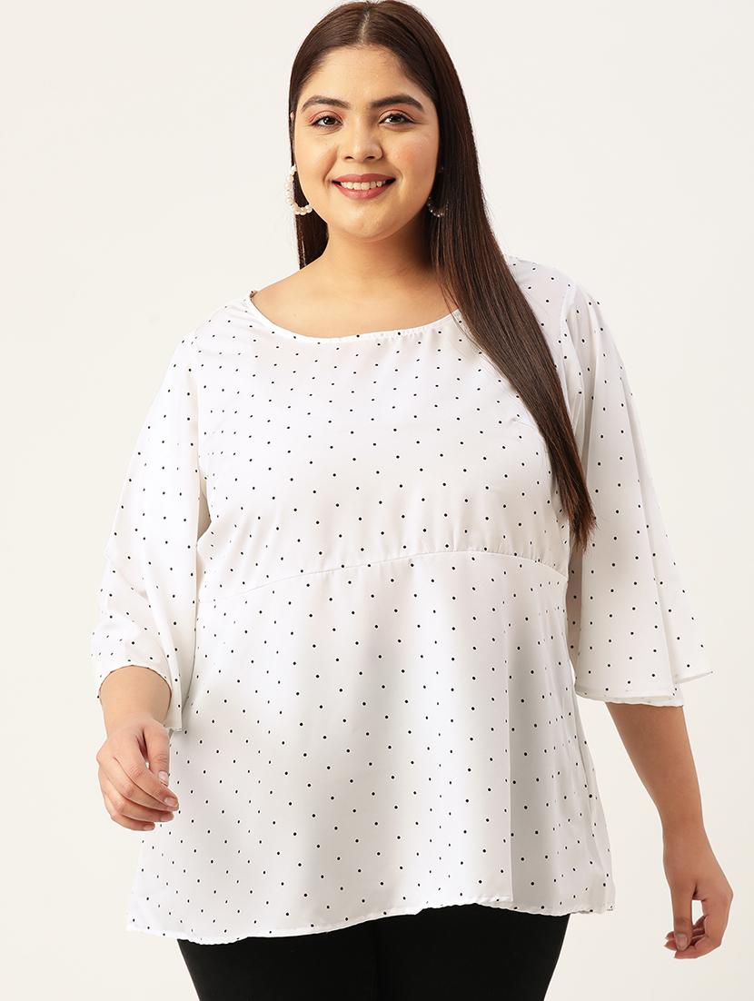 women plus size polka doted round neck top - 19196128 - Zoom Image - 0