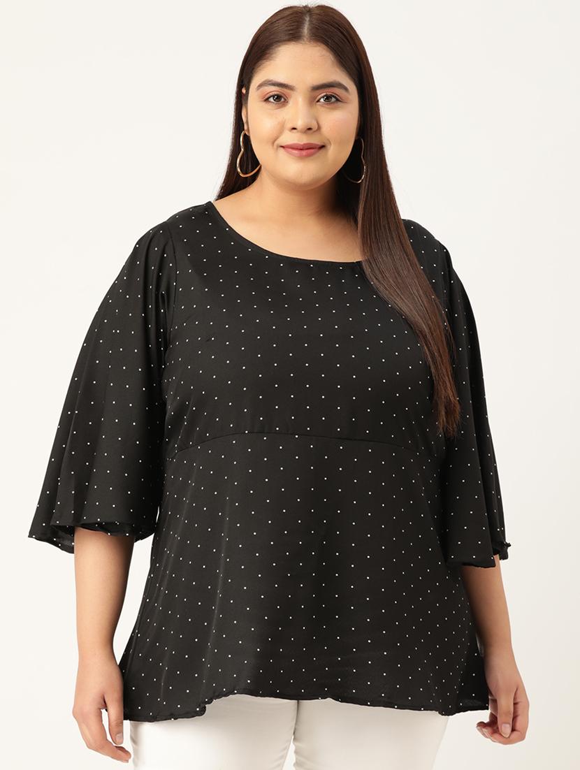 women plus size polka doted round neck top - 19196133 - Zoom Image - 0