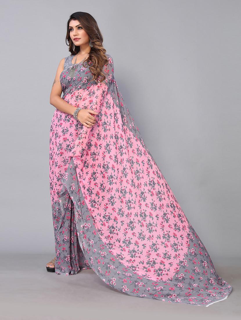 floral printed half & half saree with blouse - 19197334 - Standard Image - 2