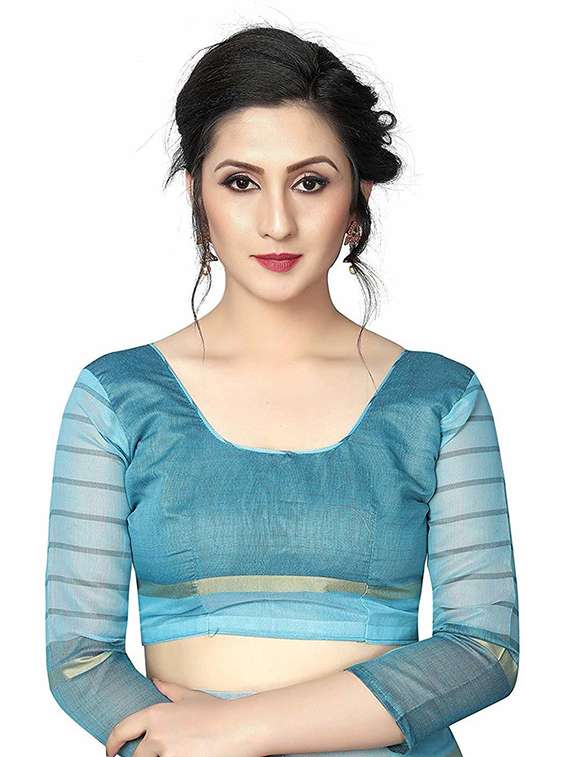 light blue striped saree - 19198448 - Standard Image - 2