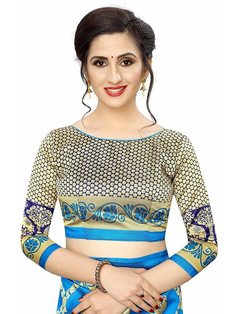 light blue printed saree with blouse - 19198908 - Standard Image - 2