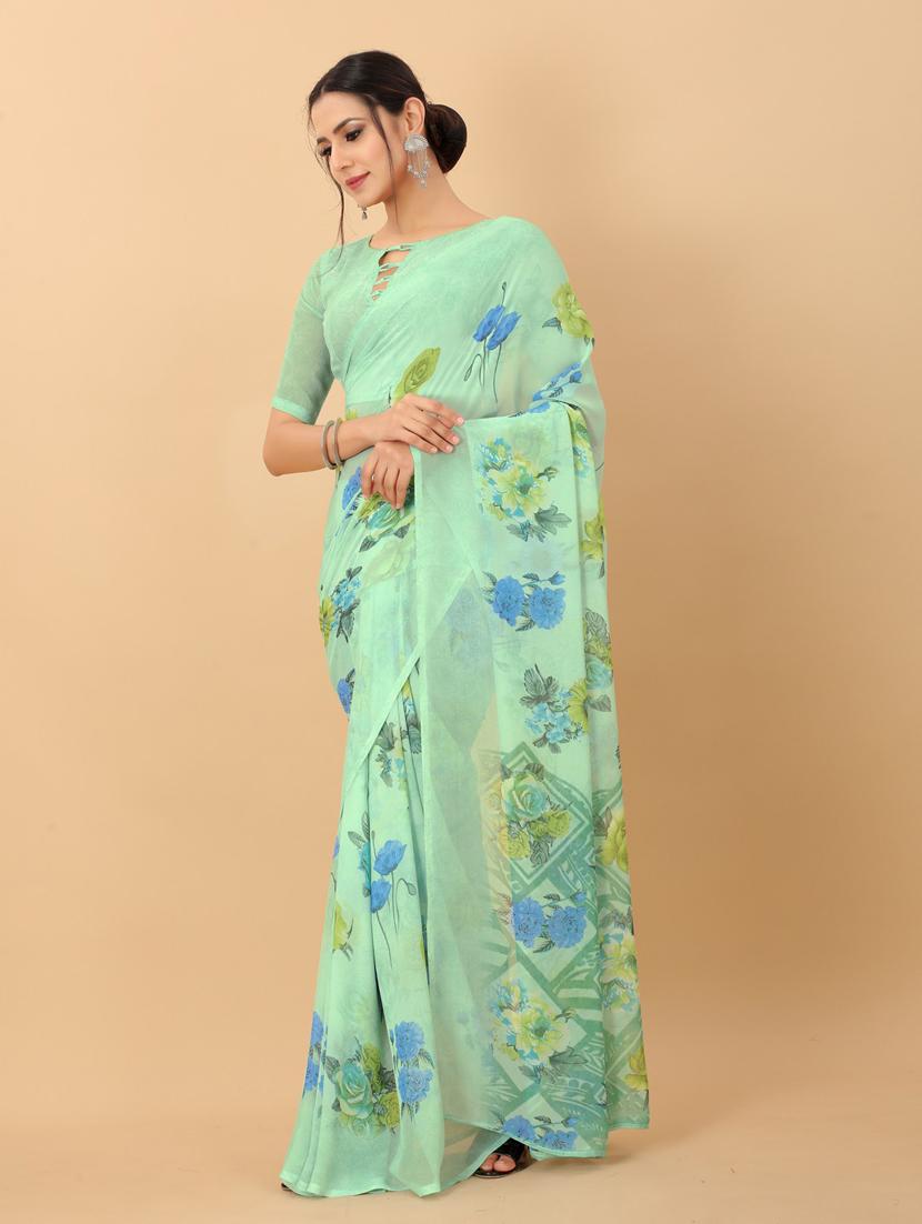 floral printed saree with blouse - 19199202 - Standard Image - 2