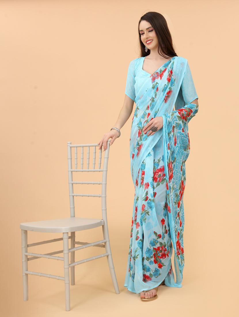 floral printed saree with blouse - 19199234 - Standard Image - 2