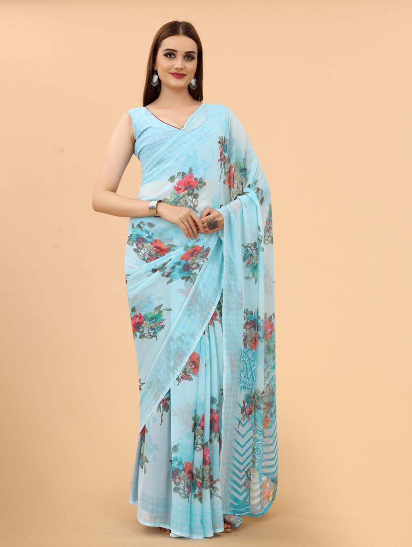floral printed saree with blouse - 19199248 - Standard Image - 2