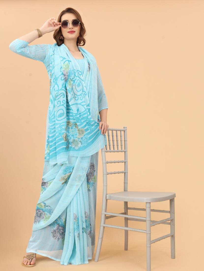floral printed saree with blouse - 19199262 - Standard Image - 2