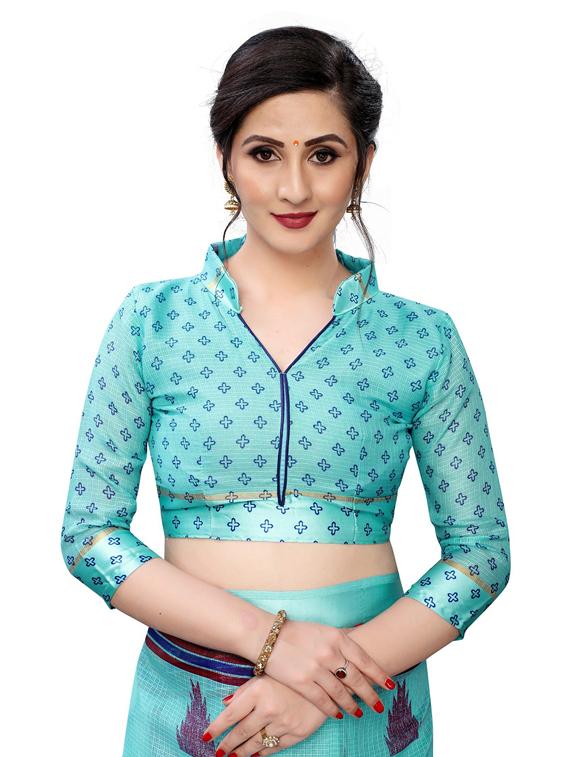 light blue printed set saree with blouse - 19199814 - Standard Image - 2