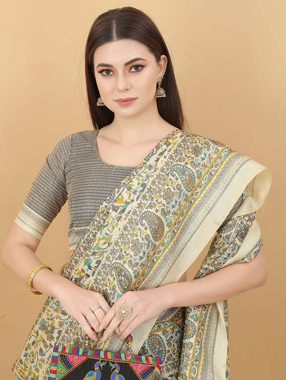 paisley printed saree with blouse - 19199875 - Standard Image - 2