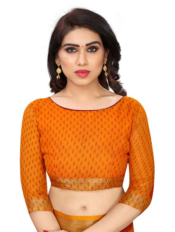 mustard printed saree with blouse - 19200180 - Standard Image - 2