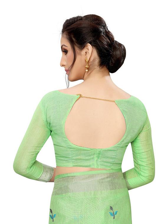 green embroidered saree with blouse - 19200263 - Standard Image - 2