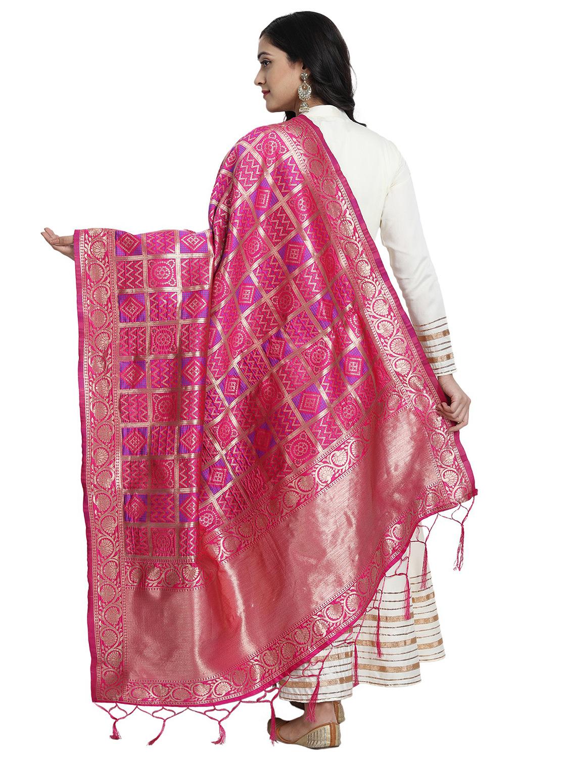 pink zari work dupatta - 19200963 - Standard Image - 2