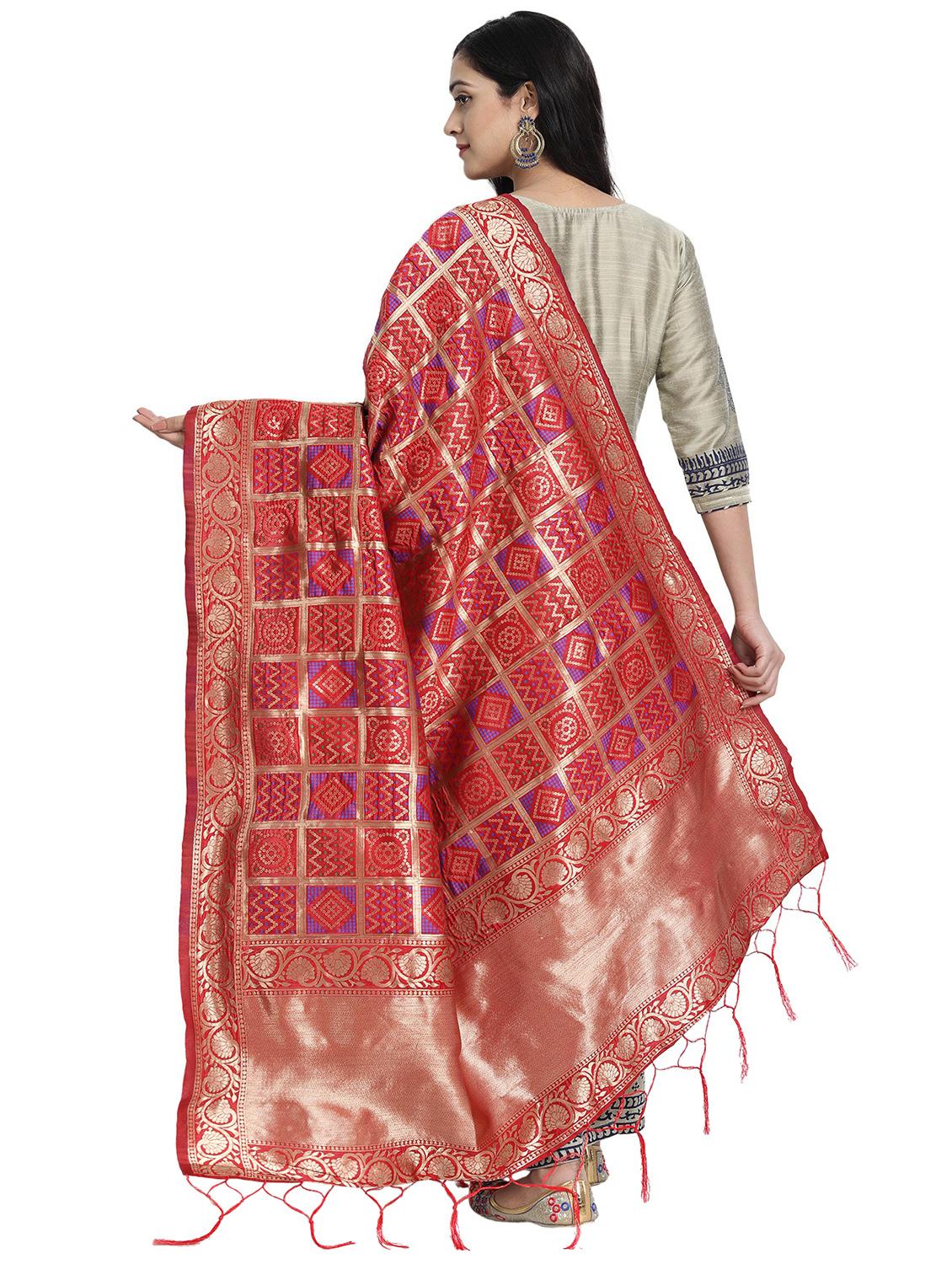 red zari work dupatta - 19200964 - Standard Image - 2